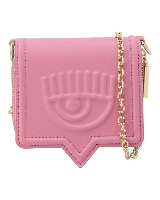 Chiara Ferragni Pink Eyelike Motif Chain Linked Wallet