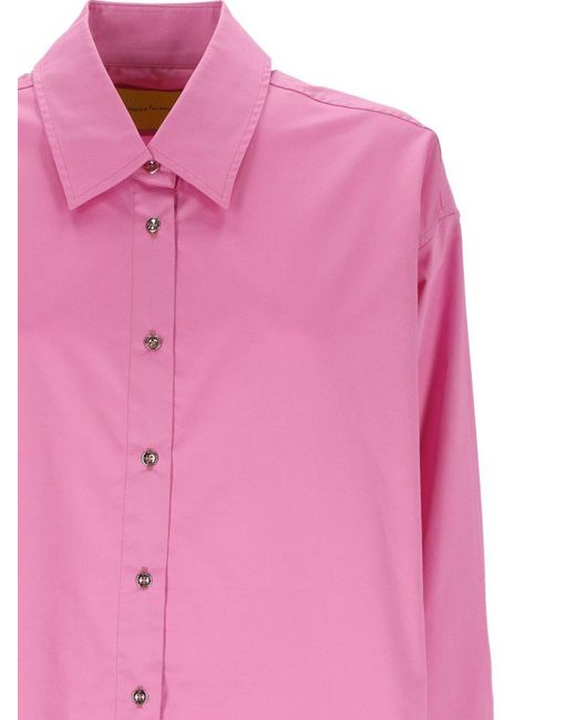 Marques'Almeida Pink Feather Embellished Curved Hem Shirt Dress