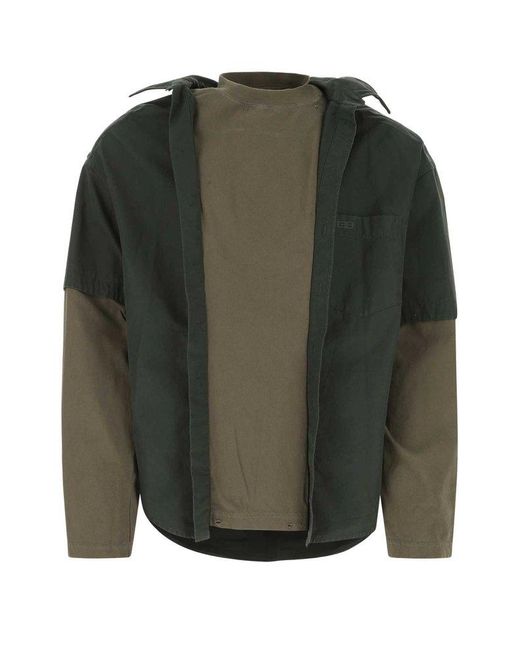 Balenciaga Green Two-tone Cotton Oversize Bb Icon Trompe L'œil Shirt for men