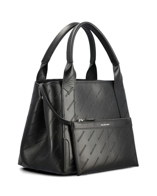 Balenciaga Black Allover Logo Embossed Tote Bag