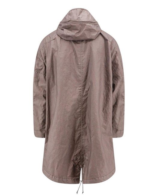 Stone Island Brown Logo Patch Drawstring-hooded Raincoat for men