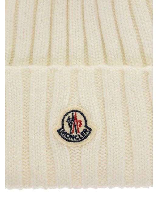 Moncler White Hat With Pom Pom