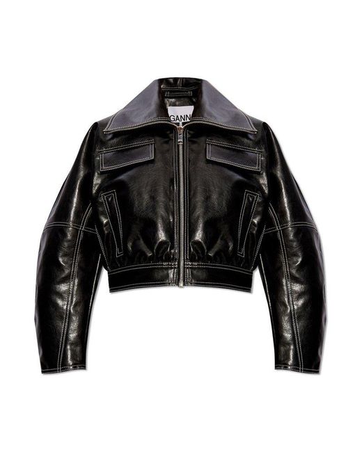 Ganni Black Jacket From Faux Leather,