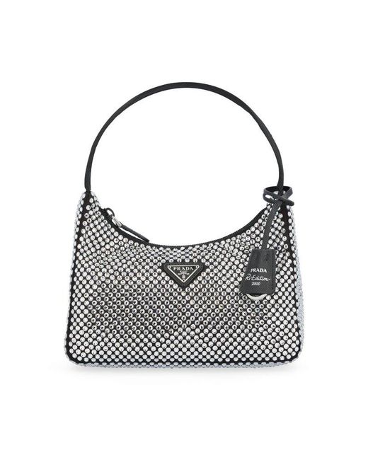 Prada Gray Crystal Embellished Mini Shoulder Bag