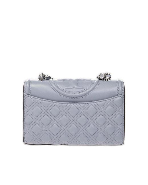 Tory Burch Gray Fleming Leather Small Shoulder Bag.