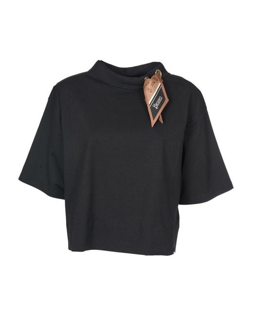 Herno Black Scarf Embellished Stretched T-shirt