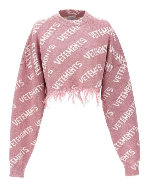 Vetements Pink 'Iconic Lurex Monogram' Crop Sweater