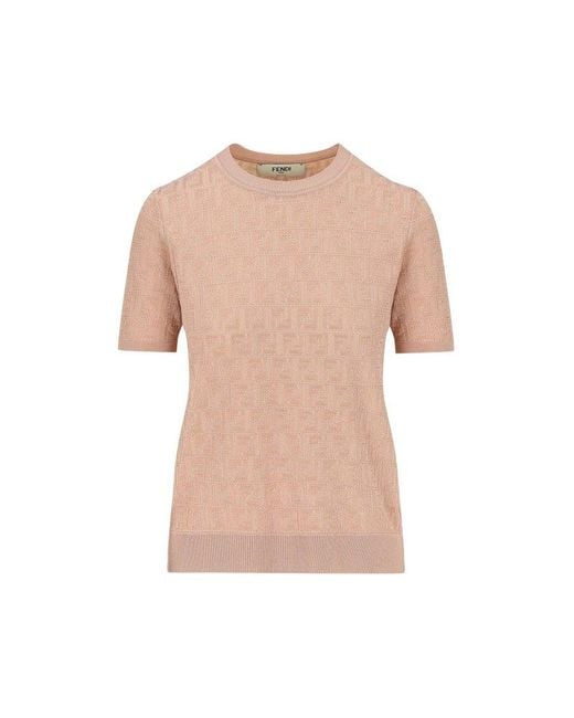 Fendi Pink Ff Short Sleeved Crewneck Jumper
