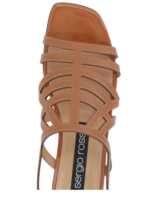 Sergio Rossi Brown Openwork Motif Flat Sandals