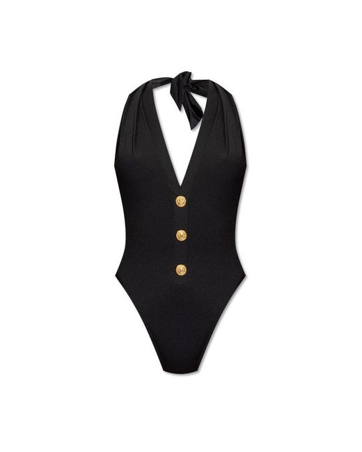 Balmain Black Button Embellished One Piece Swimsuit