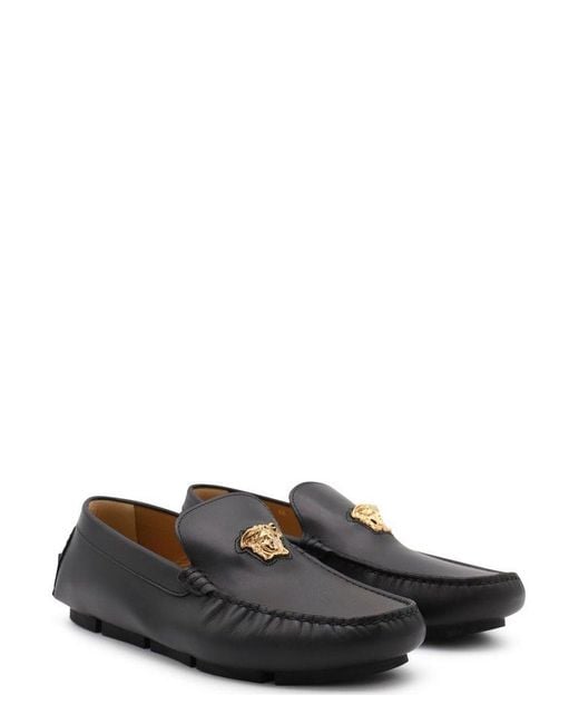 Versace Black La Medusa Leather Loafers for men