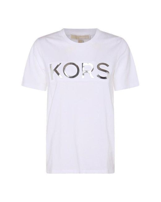 MICHAEL Michael Kors Logo Detailed Crewneck T-shirt in White | Lyst