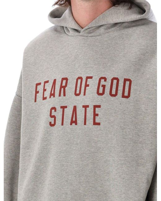 Fear Of God Gray Logo Printed Long Sleeved Hoodie