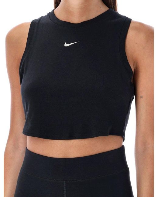 Nike Black Logo-embroidered Ribbed Sleeveless Cropped Top