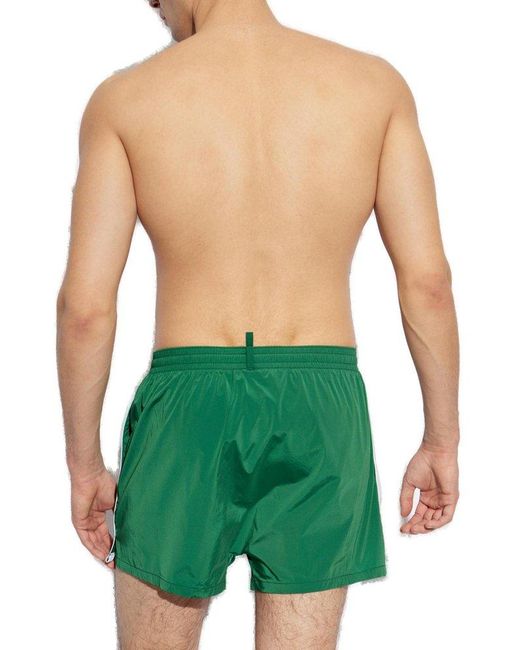 DSquared² Green Logo-Embroidered Drawstring Swim Shorts for men