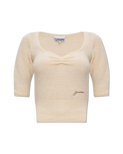 Ganni Natural Top With Logo,