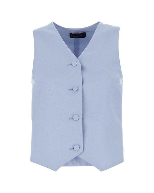 ANDAMANE Blue Pauline V-neck Buttoned Vest