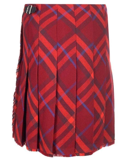 Burberry Red Check Pattern Wool Kilt