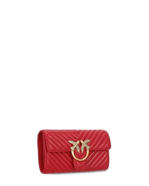 Pinko Red Logo-plaque Chain-linked Quilted Shoulder Bag