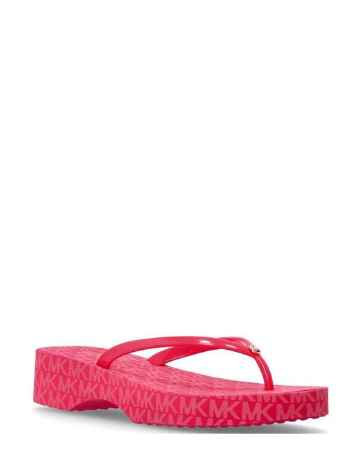 Michael Kors Red Lilo Logo Detailed Flip Flops