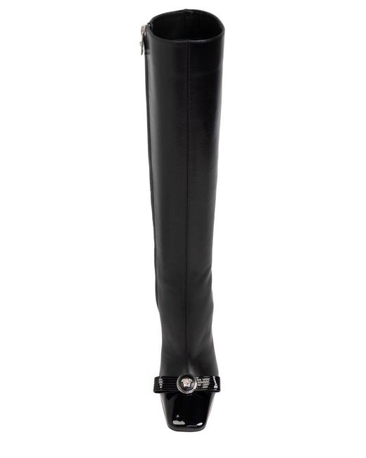 Versace Black Gianni Ribbon Square-Toe Knee-High Boots