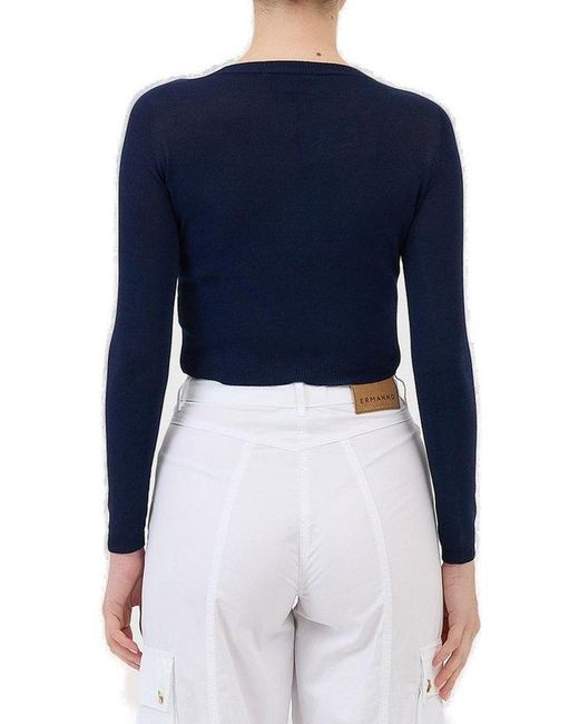 Ermanno Scervino Blue Logo Patch Crewneck Top