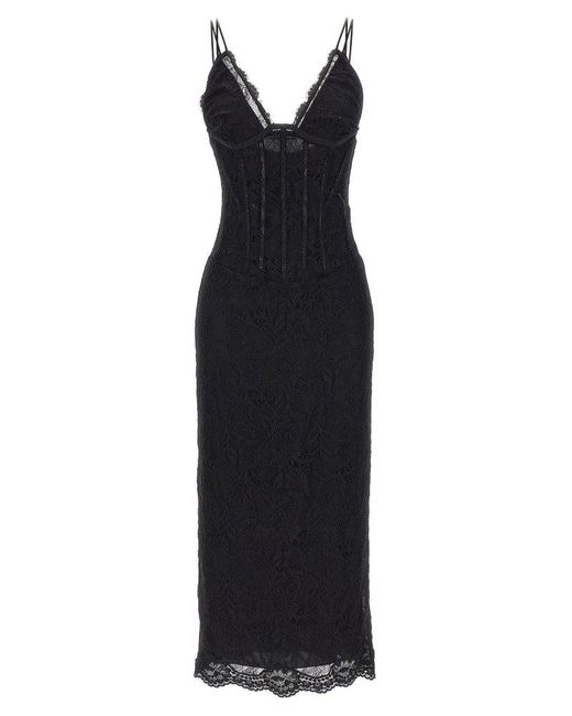 Dolce & Gabbana Black Lace Longuette Dress