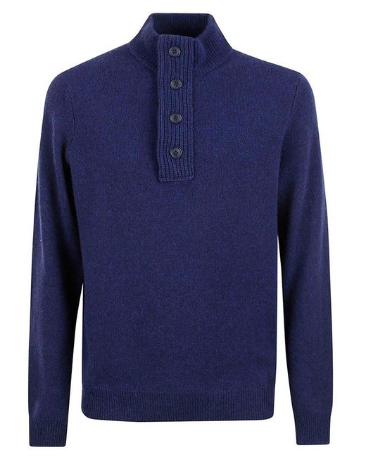 Barbour Blue Patched Half Zip Polo Sweater for men