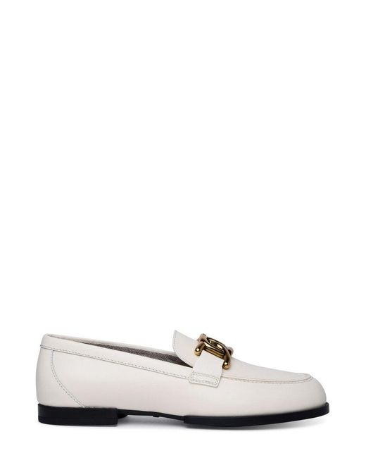 Tod's White Chain-linked Slip-on Loafers