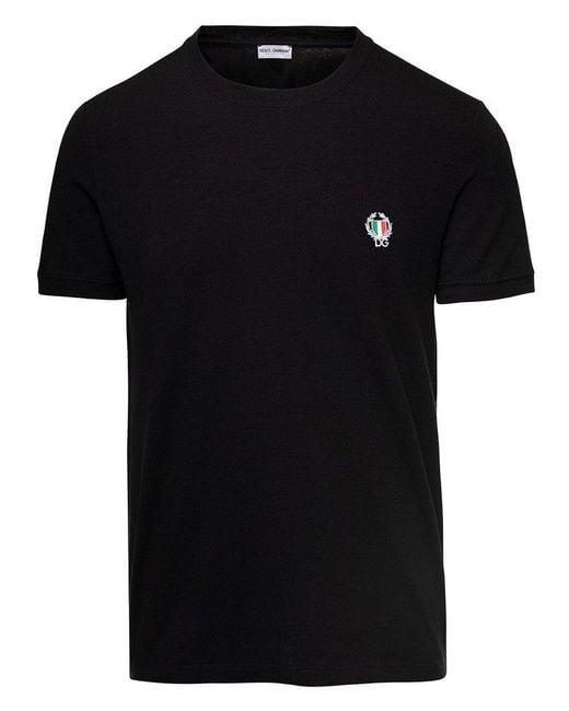 Dolce & Gabbana Black Logo Embroidered Crewneck T-shirt for men