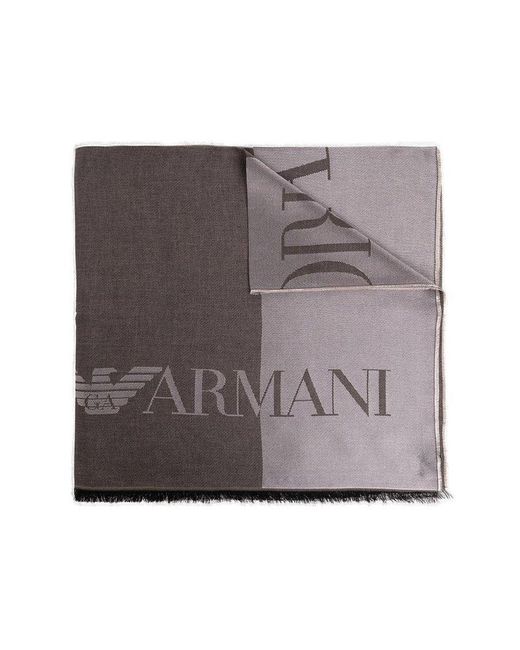 Emporio Armani Gray Logo Jacquard Frayed-edge Scarf
