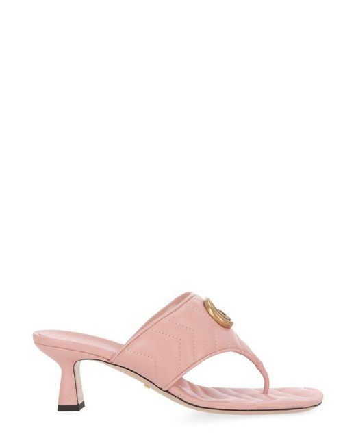 Gucci Pink Logo Plaque Quilted Thong Sandals
