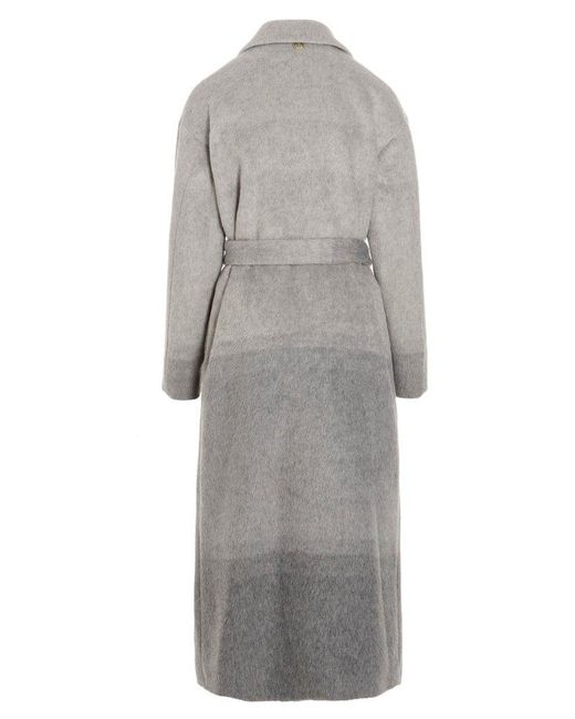 Twinset Gray Double-Breasted Gradient Effect Midi Coat