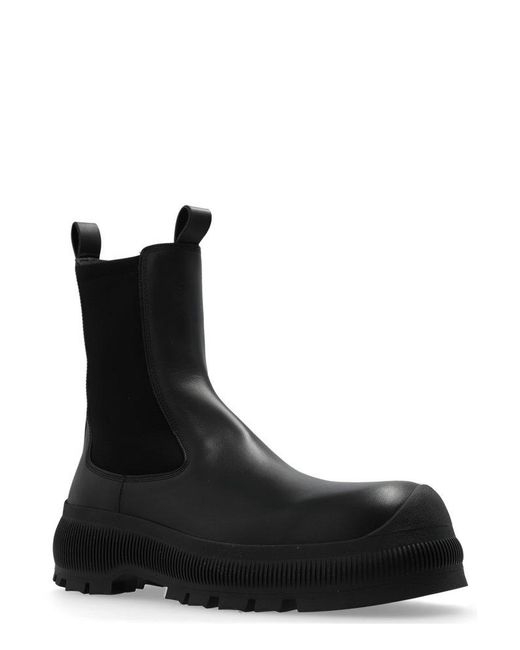 Jil Sander Black + Chelsea Boots With Logo, for men