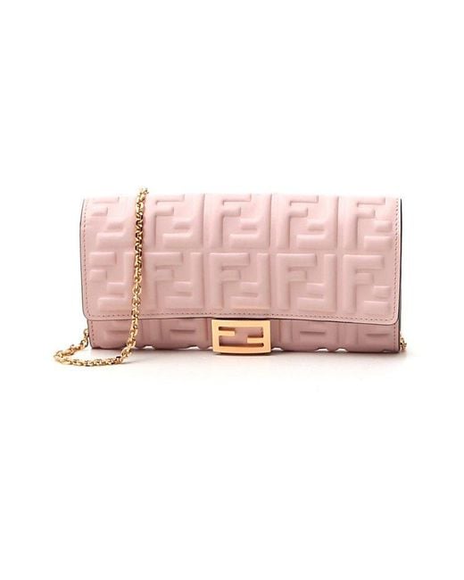 Fendi Pink Ff Motif Baguette Continental Chain Wallet