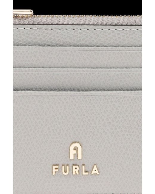 Furla Gray Camelia Logo Plaque Zip-Up Small Card Holder