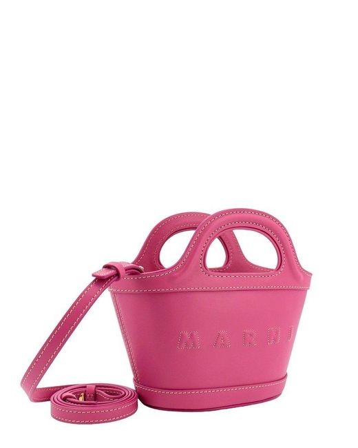 Marni Pink Tropicalia Logo Embroidered Micro Tote Bag
