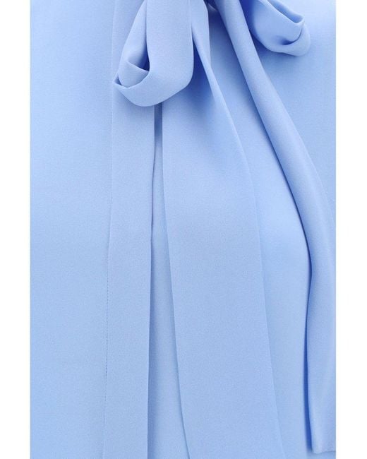 Valentino Blue Bow-detailed Long-sleeved Shirt