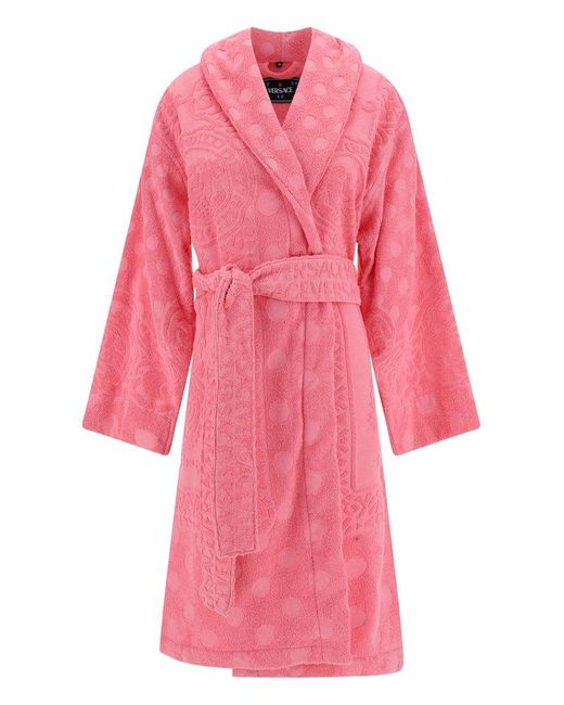 Versace Pink Long-sleeved Belted Bathrobe