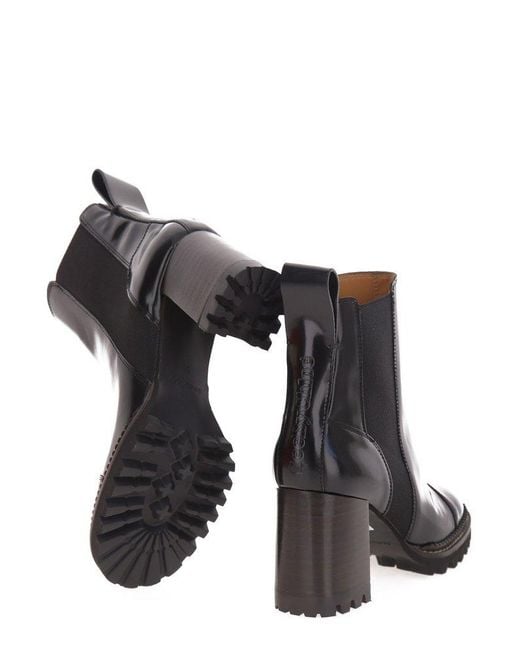 See By Chloé Black Round Toe Slip-On Boots