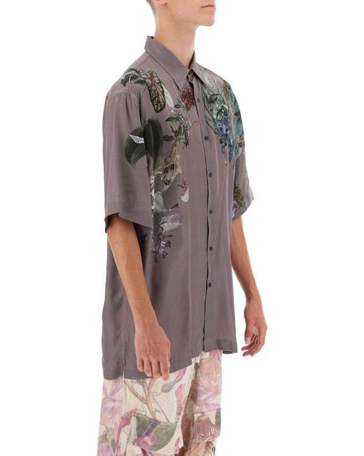 Dries Van Noten Purple Cassidye Floral Print Short Sleeve Shirt for men