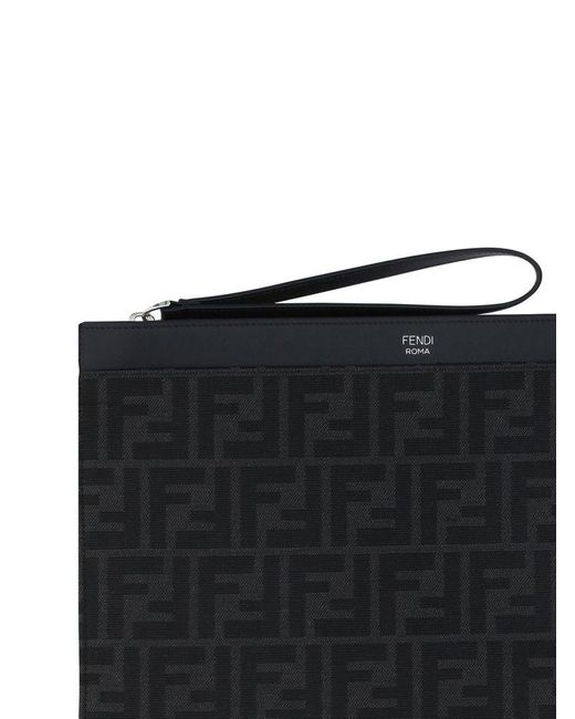 Fendi Ff Medium Flat Pouch in Black for Men Lyst Canada
