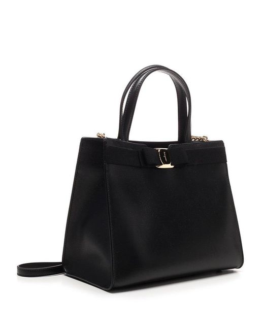 Ferragamo Black Vara Bow Medium Top Handle Bag