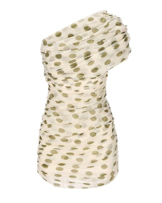 Saint Laurent Natural Ruched One-shoulder Dress