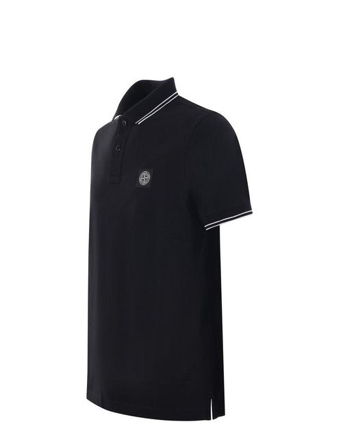 Stone Island Black Logo Patch Short-sleeved Polo Shirt for men