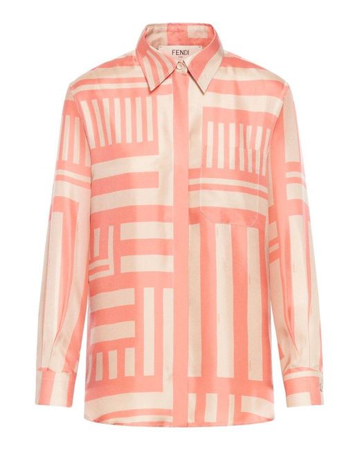 Fendi Pink Labyrinth Printed Long-sleeve Shirt