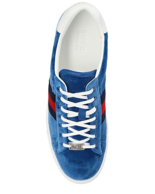 Gucci Ace Sneaker With Web in Blue for Men | Lyst