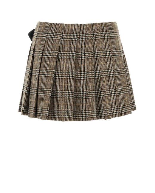 Prada Brown Checked Wool-blend Miniskirt