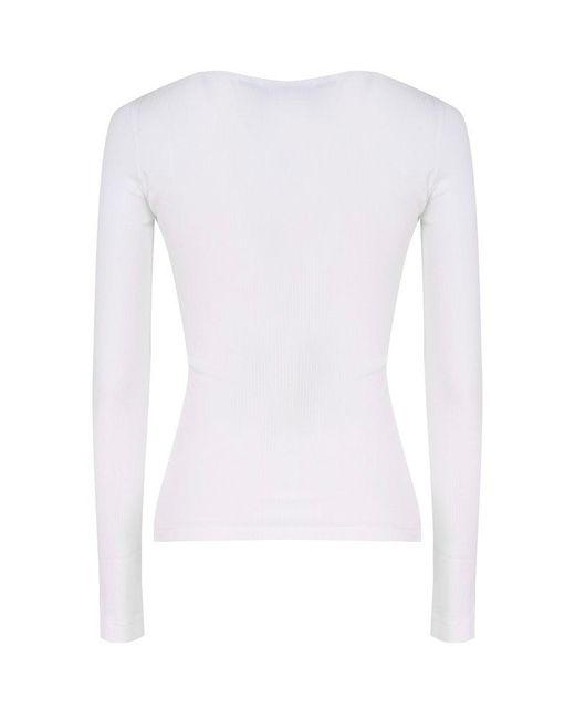 Pinko White Long Sleeved Ribbed-knit Top