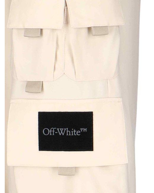 Off-White c/o Virgil Abloh Natural Logo Detailed Wide Leg Trousers